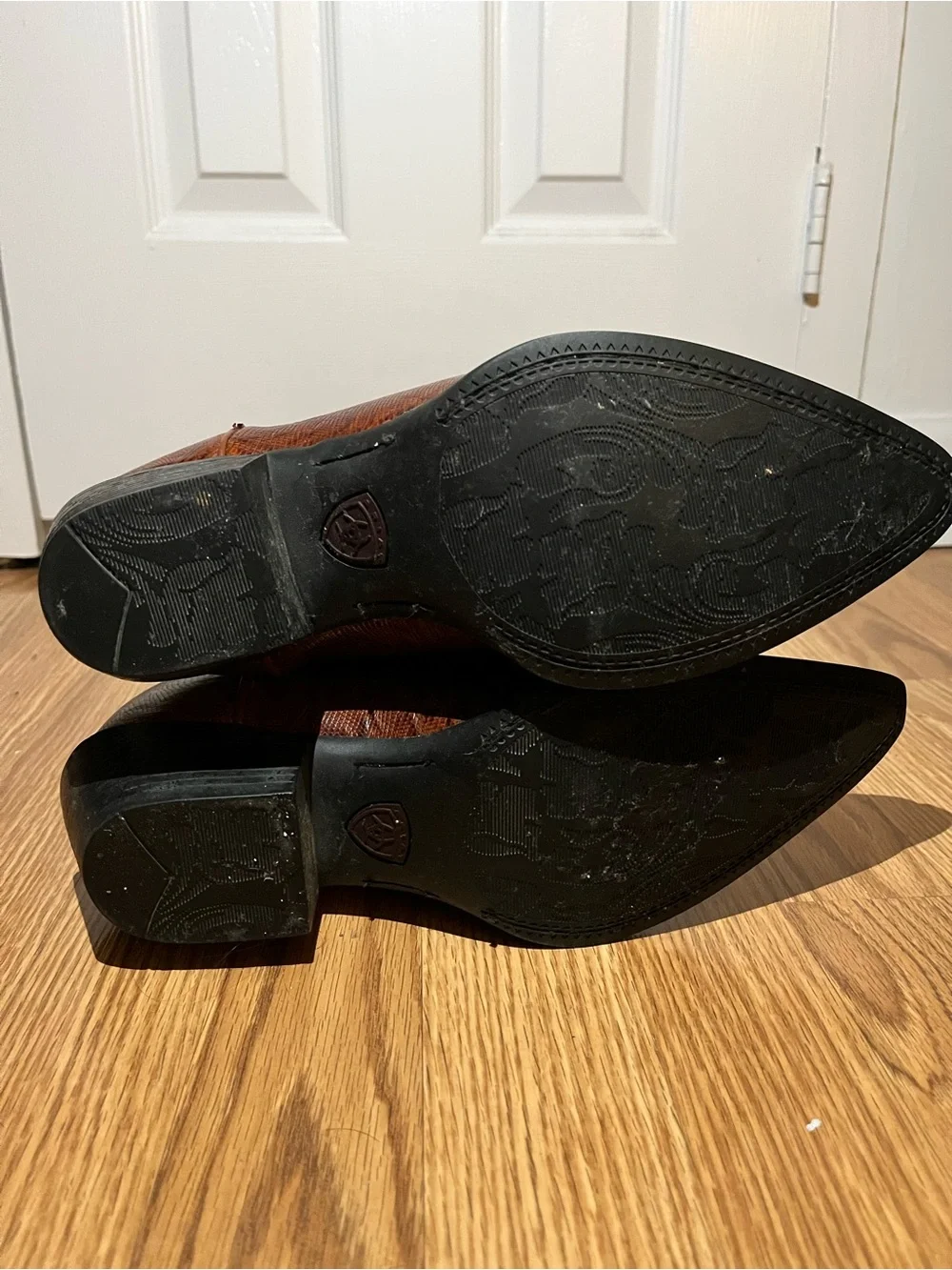 Ariat Chestnut Brown Embossed Leather Western Heeled Boots - Picture 3 of 6